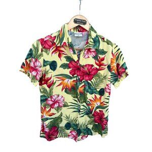 Go Barefoot Vintage 90s Women's Hawaiian Top USA Made Floral Size XS